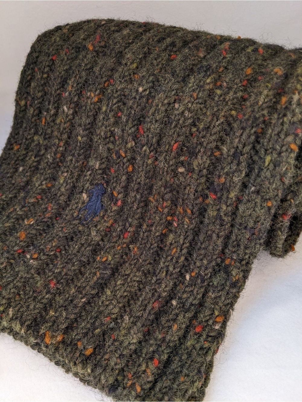 Polo by Ralph Lauren Olive Flecked Knit Scarf - 100% wool